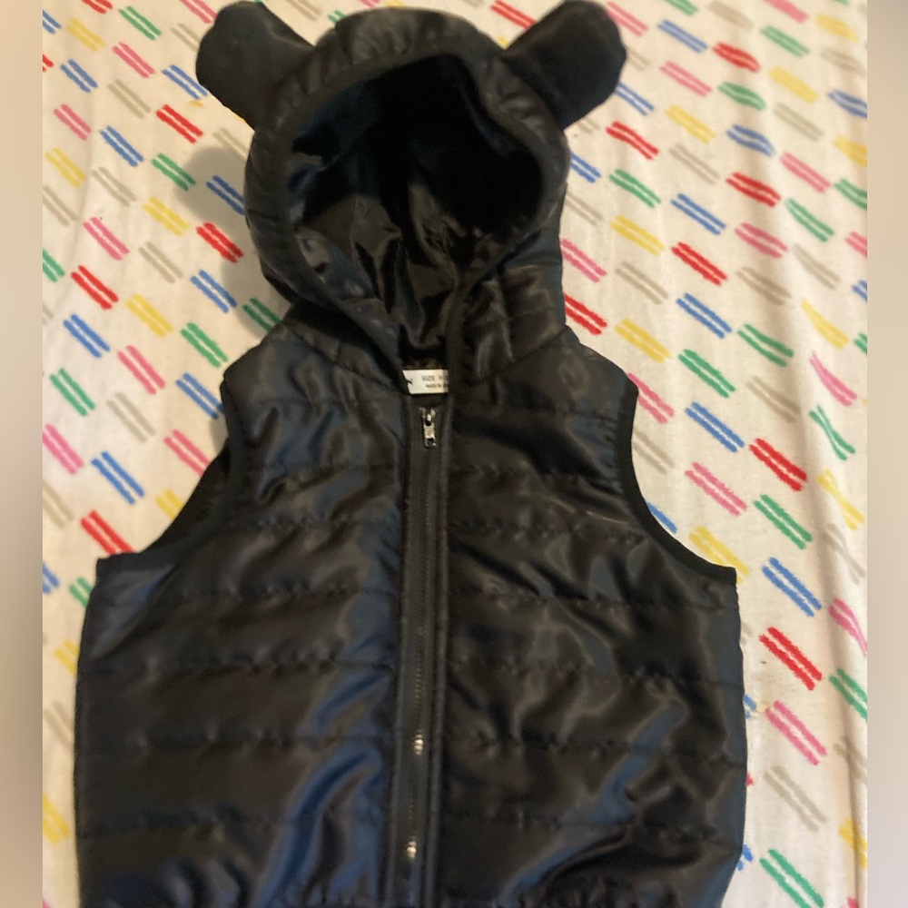 Black baby outerwear vest with bear ears size 9-12 months